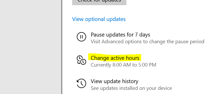 Windows update - change active hours