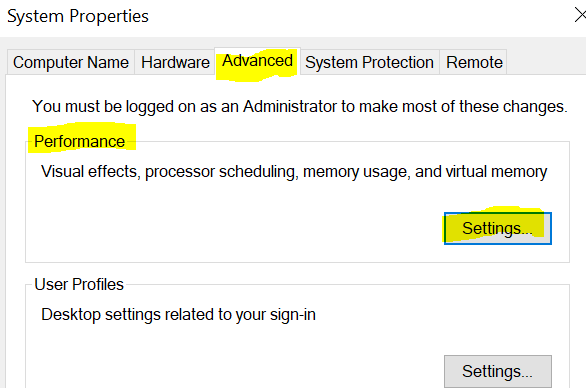 sysdm.cpl settings
