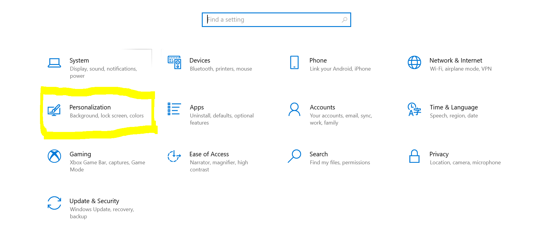 Personalization on the control panel page