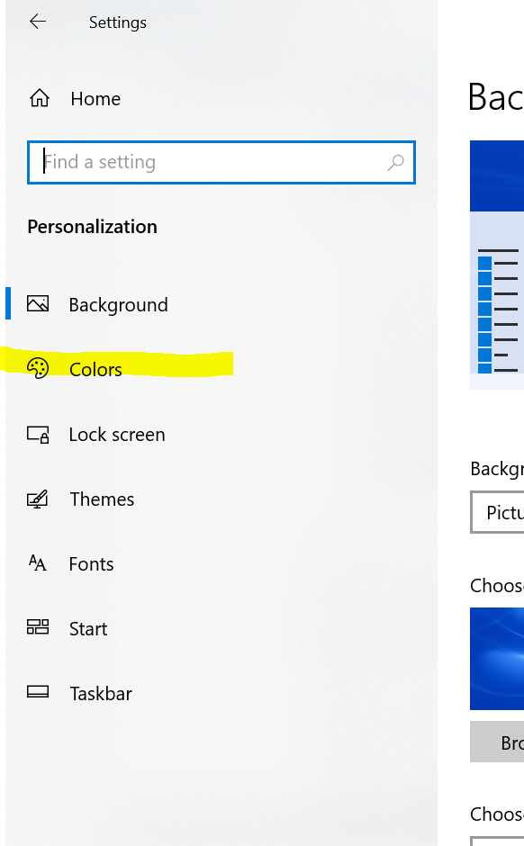Colors on the sidebar in personalization settings